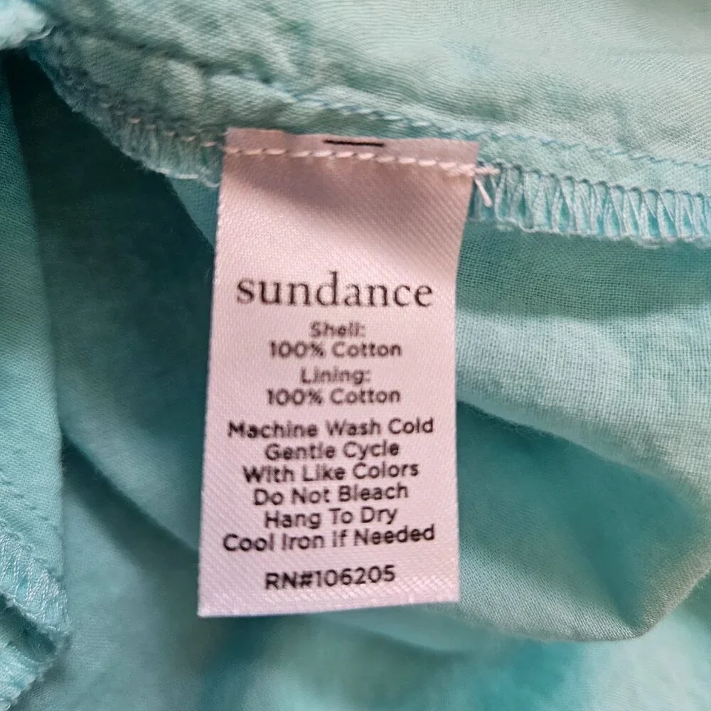 Sundance Sienna Breeze Dress Turquoise XL Button Front Boho Chic Flowy Cottage